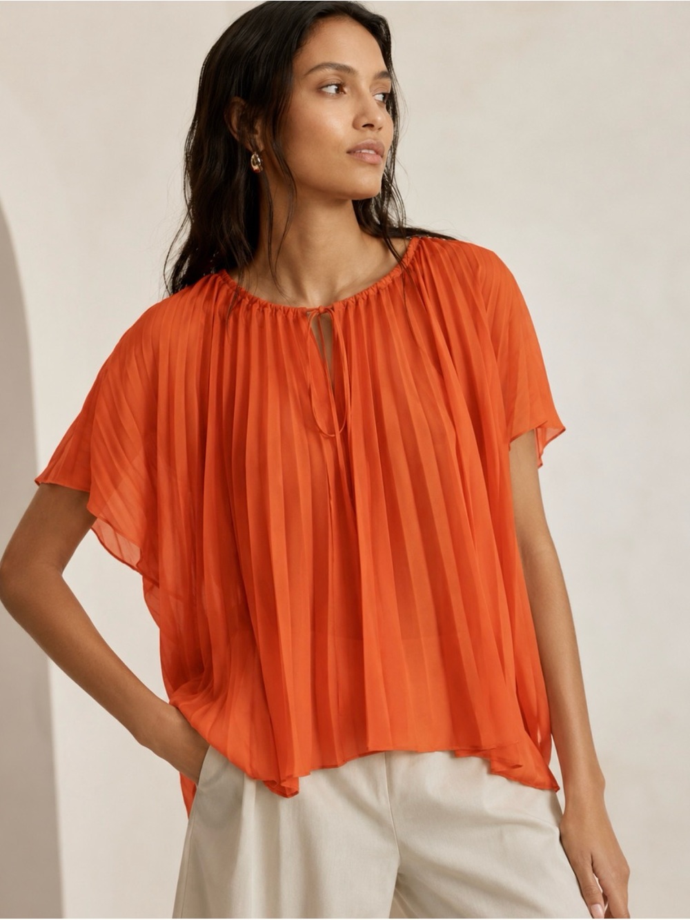Maison Margiela MM6 Orange Pleated Blouse